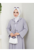 Kadın Tesettür Gofre Kumaş Gri Crop Bağlamalı Şık Modern Etekli İkili Kimono Takım